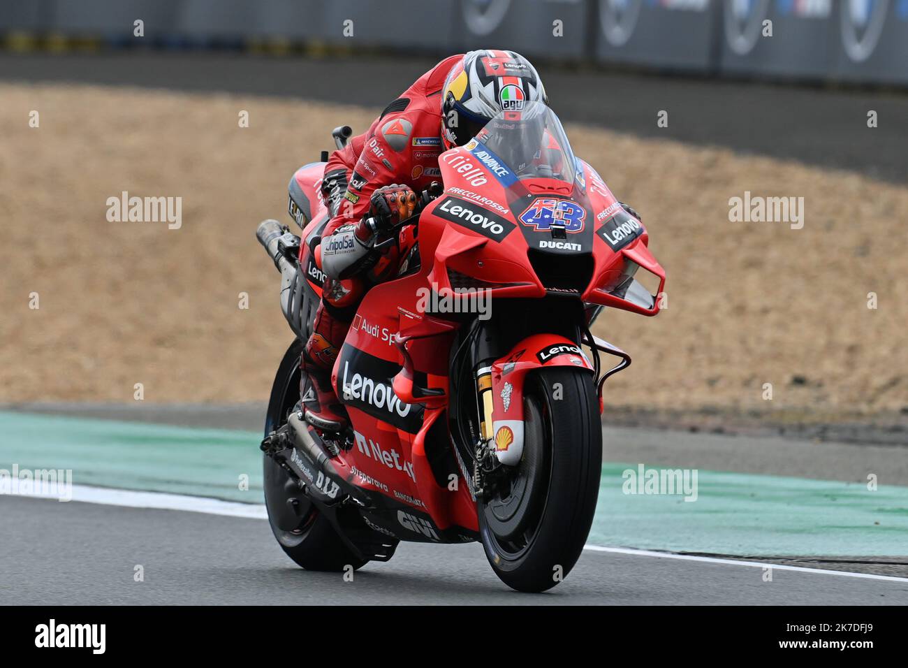 ©PHOTOPQR/Ouest FRANCE/Daniel FOURAY ; le Mans ; 16/05/2021 ; Sport . Motocyclisme . Vitesse . Championnat du monde . Grand prix de France moto . Le Mans . Catégorie MotoGP . L’autralien Jack Miller vainqueur du grand prix de France MotoGP . 43 . Jack Miller . Ducati . Équipe Ducati Lenovo . Australie . Photo Daniel Fouray . - MotoGP le Mans mai 16 2021 Banque D'Images