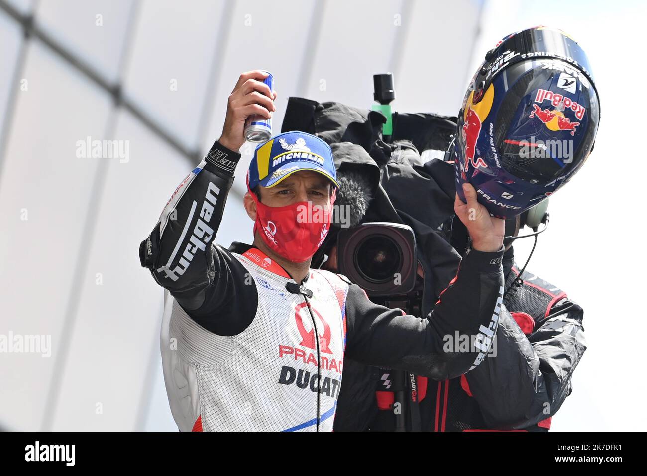 ©PHOTOPQR/Ouest FRANCE/Daniel FOURAY ; le Mans ; 16/05/2021 ; Sport . Motocyclisme . Vitesse . Championnat du monde . Grand prix de France moto . Le Mans . Catégorie MotoGP . Le français Yohann Zarco termine à la seconde place du grand prix de France MotoGP . 05 . Johann Zarco . Ducati . Course PRAMAC . France . Photo Daniel Fouray . - MotoGP le Mans mai 16 2021 Banque D'Images