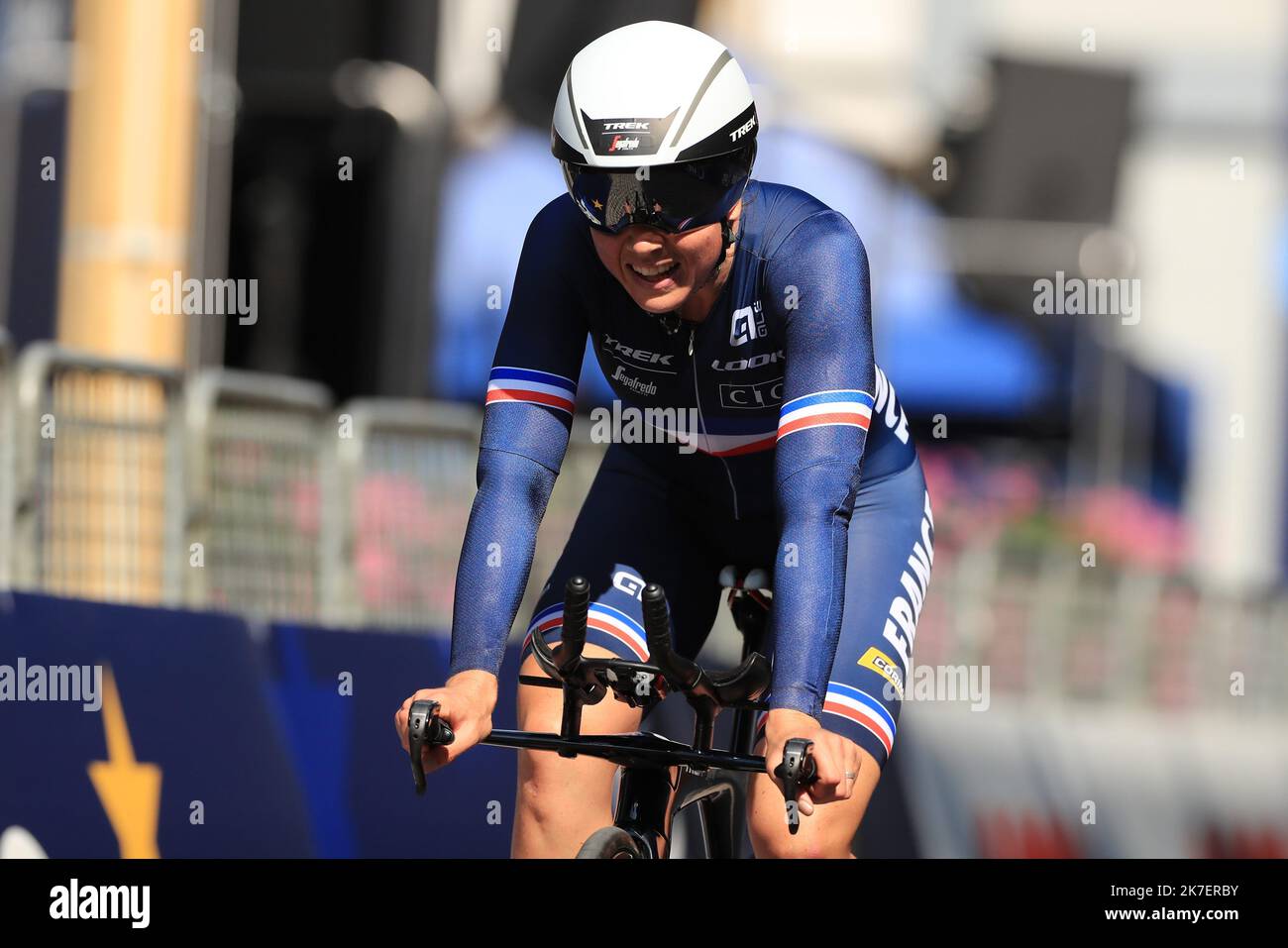 ©Pierre Teyssot/MAXPPP ; Championnats d'Europe de cyclisme sur route 2021 de l'UEC. Trento, Italie sur 9 septembre 2021. Essai individuel Women Elite, Audrey cordon Ragot (FRA) en action © Pierre Teyssot / Maxppp Banque D'Images