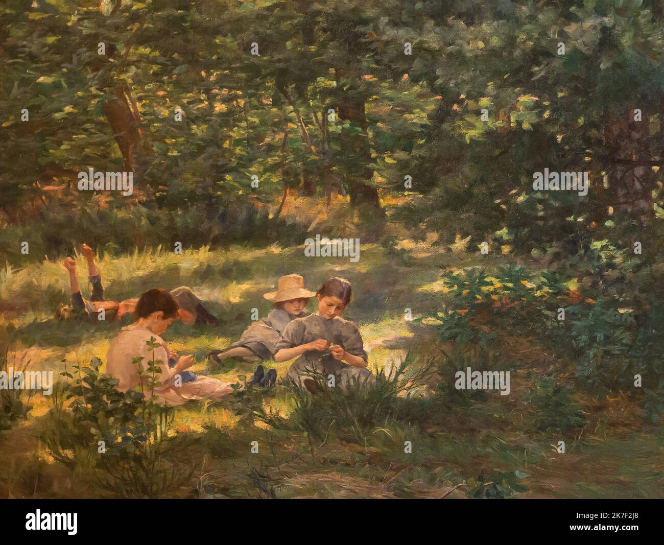 ©Active Museu/MAXPPP - ActiveMuseum 0000070.jpg / enfants dans l'herbe - Ivana Kobilca (1892) - 1892 - / Ivana Kobilca / Musée actif de la peinture / le Pictorium , Forêt d'enfants, Glade, chapeau, Herb, horizontal, jeu d'enfants, couché, nature, repos, assis (à être) , Impressionnisme slovène , impressionnistes slovènes ,arbre ,19th siècle ,Ivana Kobilca ,peinture , Banque D'Images