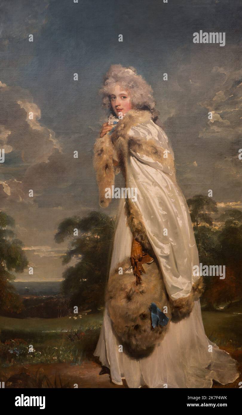 ©Active Museu/MAXPPP - ActiveMuseum 0000524.jpg / Elizabeth Farren, comtesse de Derby - Sir Thomas Lawrence - / Sir Thomas Lawrence / Musée actif de la peinture / le Pictorium ciel nuageux, robe, tissu, fourrure, paysage, nature, Portrait, route, arbre vertical, femme, Elizabeth Farren, Sir Thomas Lawrence, peinture , Banque D'Images