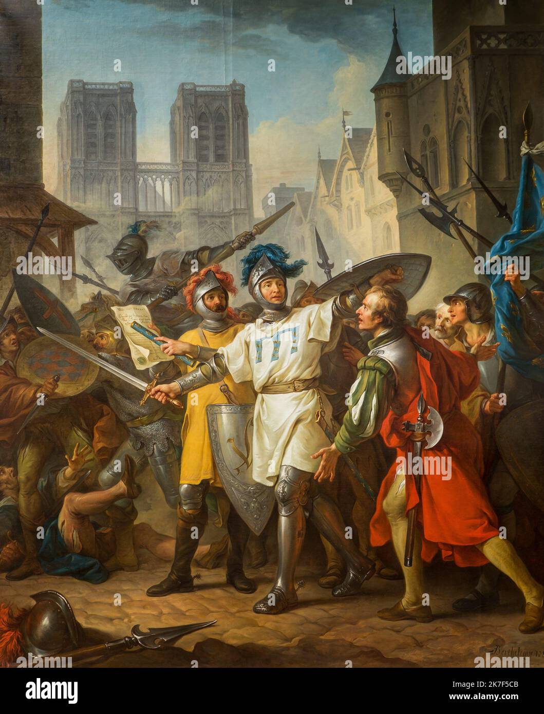 ©Active Museu/MAXPPP - ActiveMuseum 0000813.jpg / la reprise de Paris sur les Anglais, 1787 - Jean-Simon Barthelemy 1787 - / Jean-Simon Barthelemy / Musée actif de la peinture / le Pictorium Armor ,axe , bataille , ville , mort , Anglais ,Français ,Grand gouvernail , Moyen ,Bouclier ,Soldier ,vertical ,Guerre , arme ,Europe ,France ,Ile-de-France (région) ,Paris ,Europe de l'Ouest ,18th siècle ,Jean-Barthelemy , peinture ,Simon Banque D'Images