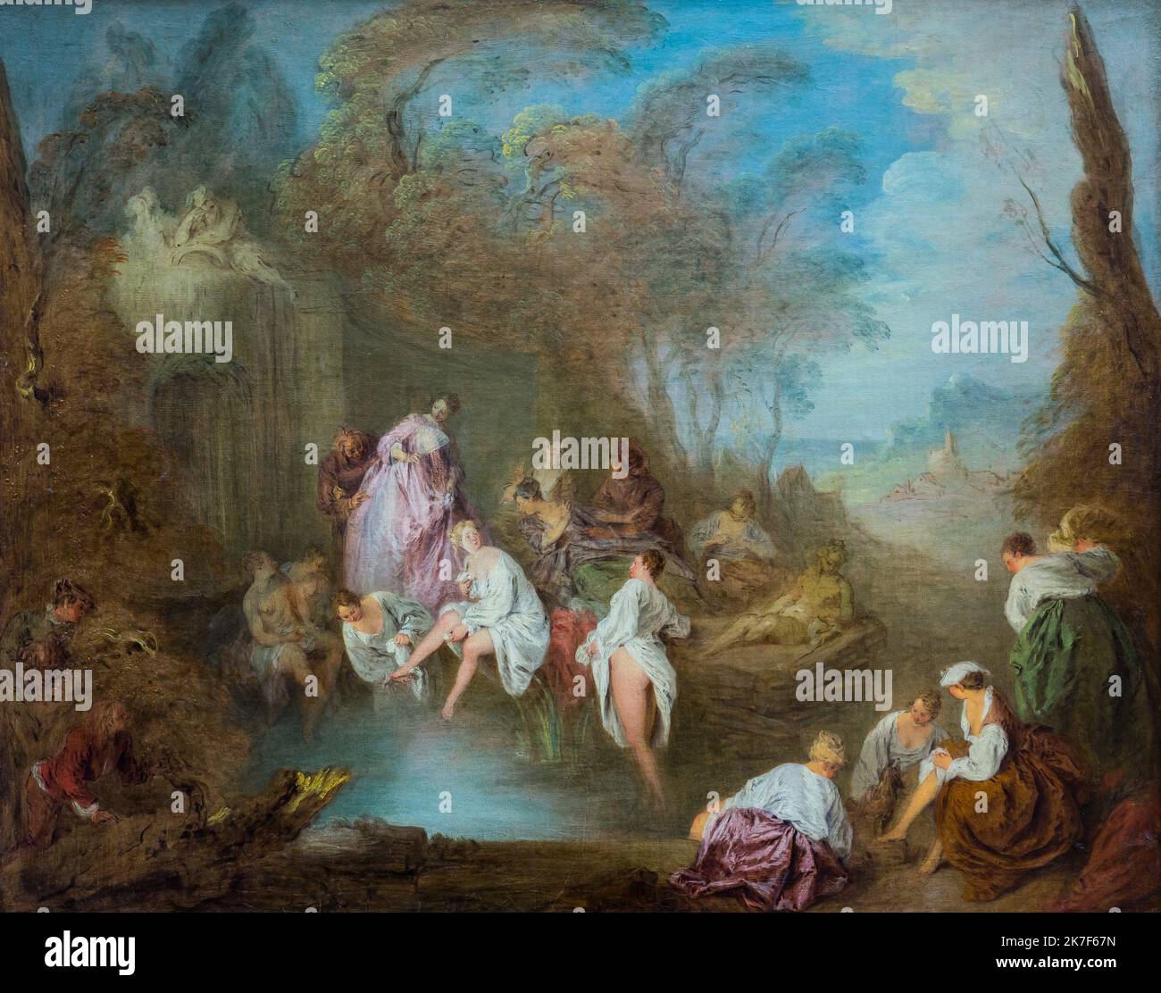©Active Museu/MAXPPP - ActiveMuseum 0001278.jpg / Baigneuses, vers 1730 - Jean-Baptiste Pater 1730 - / Jean-Baptiste Joseph Pater / peinture Active Museum / le Pictorium Bather ,ciel bleu ,nuage ,Robe ,ventilateur à main ,horizontal ,nature ,Rococo domestique ,natation ,eau ,femme ,18th siècle ,Jean-Baptiste Joseph Pater , peinture Banque D'Images