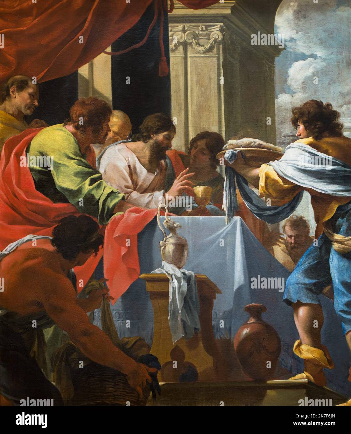 ©Active Museu/MAXPPP - ActiveMuseum 0001598.jpg / la cene, 1635 - Simon Vouet 1635 - / Simon Vouet / Musée actif de la peinture / le Pictorium Apôtre ,Baroque ,religion catholique ,Rideau ,plat ,Voujar ,dernier ,repas ,Table ,vase ,vertical Jésus Christ ,17th siècle ,Simon et ,peinture , Banque D'Images