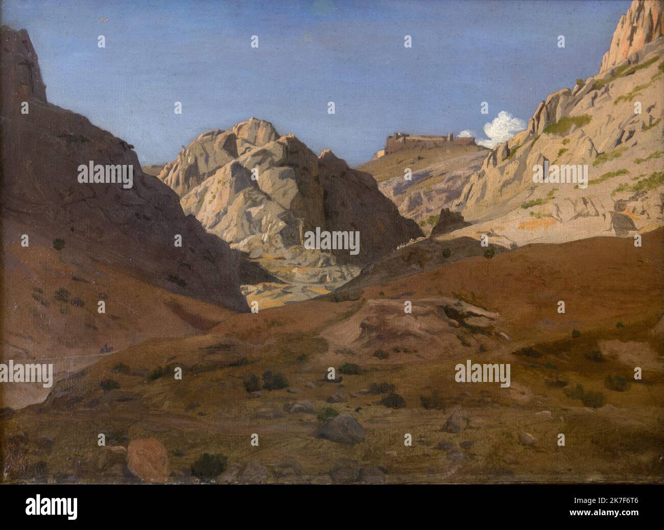 ©Active Museu/MAXPPP - ActiveMuseum 0001889.jpg / les Gorges d'Ollioules, 1846 - Paul Flandrin Huile sur papier, papier sur toile 1846 - / Paul Flandrin / Musée actif de la peinture / le Pictorium aride, ciel bleu, Château, Clay, gorge (ravin profond) ,Colline ,horizontale ,Maison ,Paysage ,montagne ,Rocher ,Pierre ,été ,Europe ,France ,Côte d'Azur ,Provence-Alpes-Côte d'Azur ,Europe de l'Ouest ,Gorges d'Ollioules ,19th siècle ,Paul Flandrin ,peinture , Banque D'Images ©Active Museu/MAXPPP - ActiveMuseum 0001889.jpg / les Gorges d'Ollioules, 1846 - Paul Flandrin Huile sur papier, papier sur toile 1846 - / Paul Flandrin / Musée actif de la peinture / le Pictorium aride, ciel bleu, Château, Clay, gorge (ravin profond) ,Colline ,horizontale ,Maison ,Paysage ,montagne ,Rocher ,Pierre ,été ,Europe ,France ,Côte d'Azur ,Provence-Alpes-Côte d'Azur ,Europe de l'Ouest ,Gorges d'Ollioules ,19th siècle ,Paul Flandrin ,peinture , Banque D'Images