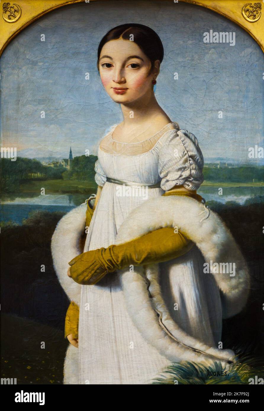 ©Active Museu/MAXPPP - ActiveMuseum 0002287.jpg 19th / Mademoiselle Caroline Riviere, salon de 1806 - Jean-Auguste-Dominique Ingres 1806 - / Jean-Auguste-Dominique Ingres / peinture Active Museum / le Pictorium Dress ,tissu ,peinture figurative ,gant Landscape ,Low-cut ,Neoclassicisme ,partie () ,Portrait ,Caroline ,,Robes ,peinture , Portrait , Jean-Auguste ,Jean-Ingres Banque D'Images