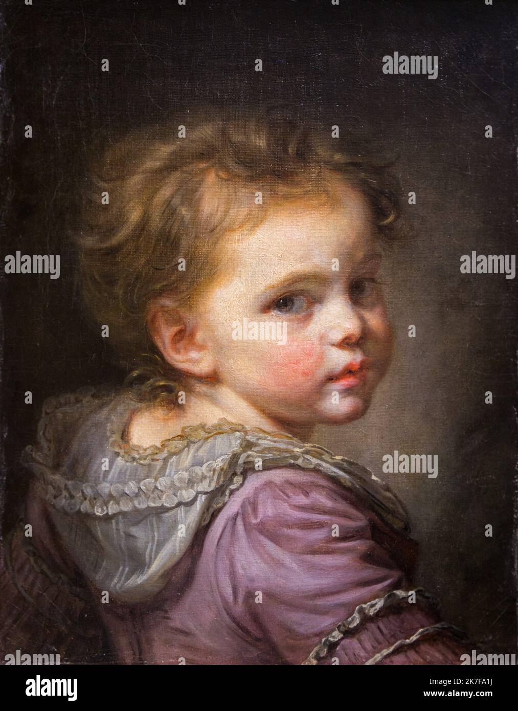 ©Active Museu/MAXPPP - ActiveMuseum 0002870.jpg / la petite Nanette Huile sur toile 1780 - / Jean-Baptiste Geuze / peinture Active Museum / le Pictorium 1 personnes, vue arrière, cheveux gris, petite-fille, les yeux, Portrait shirt, cheveux courts, vertical, Violet (couleur), Nanuze, Jean-Baptiste, enfant, 18th ans Banque D'Images