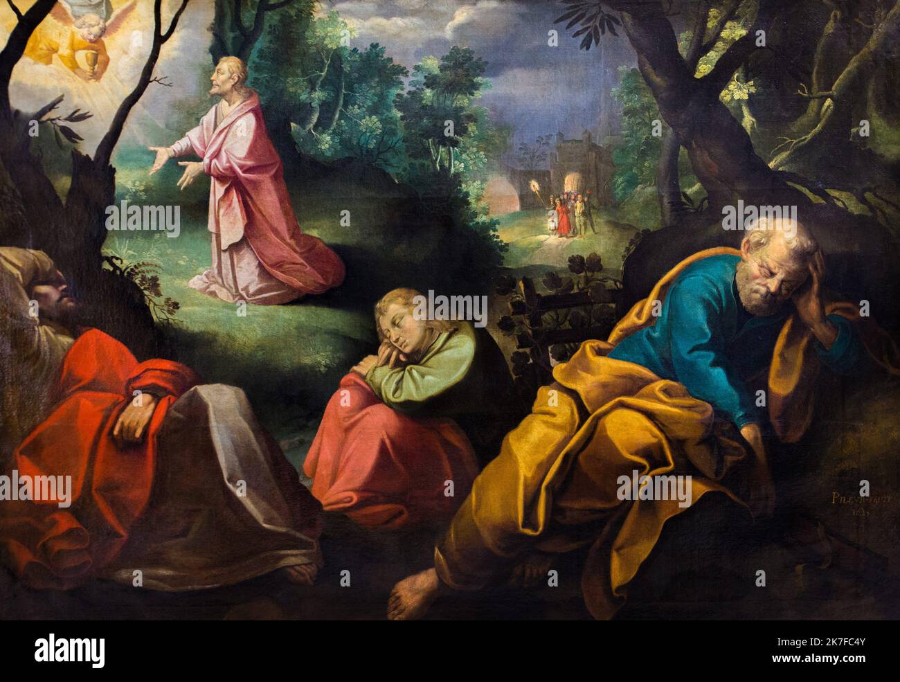©Active Museu/MAXPPP - ActiveMuseum 0006106.jpg / Jesus-Christ au jardin des oliviers / Jeremie le Pilleur / Musée actif de la peinture / le Pictorium Angel ,endormi ,Château ,ciel nuageux ,Groupe ,horizontal ,Jésus Christ ,hommes ,jardin des oliviers ,16th siècle ,Jeremie le Pilleur ,peinture , Banque D'Images