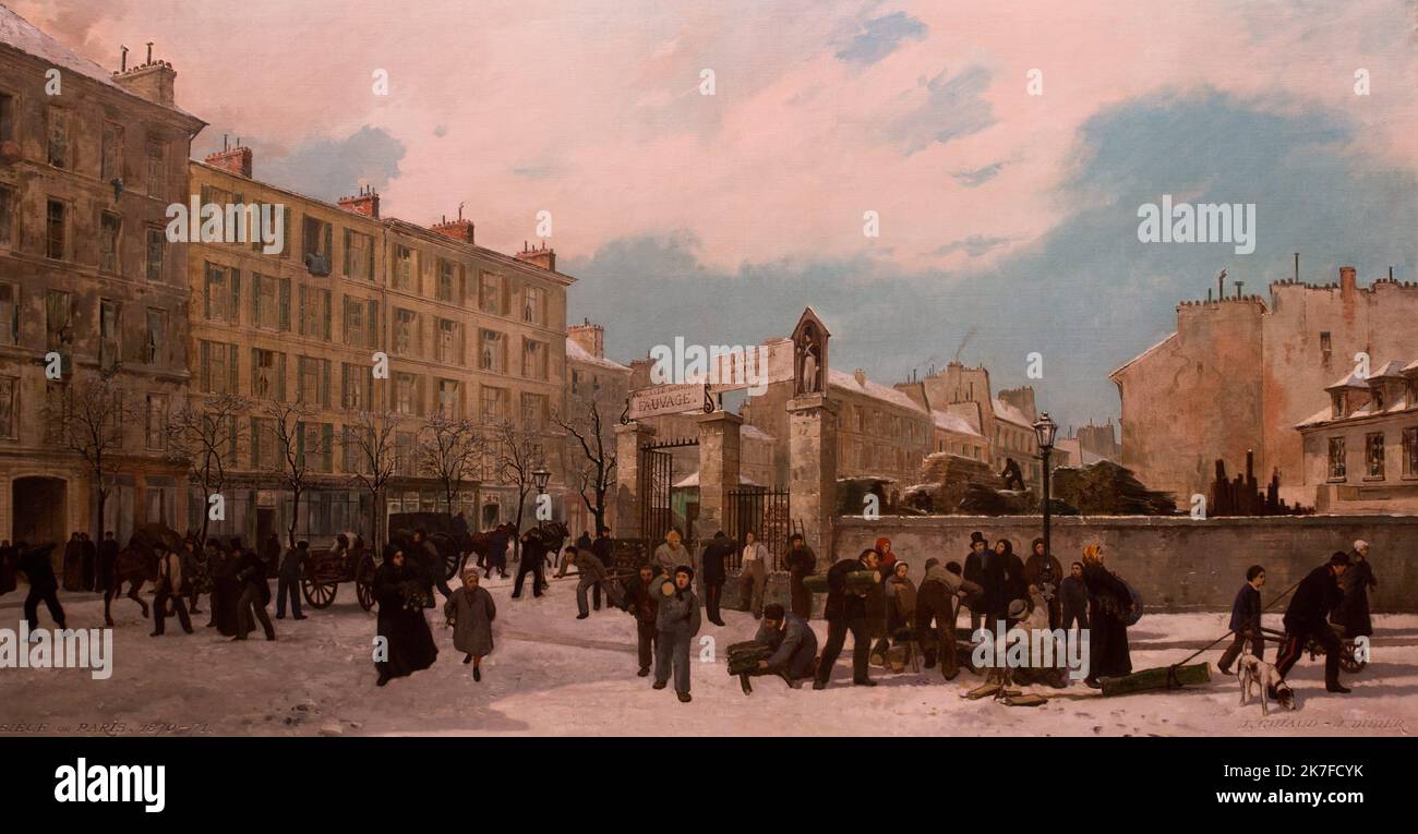 ©Active Museu/MAXPPP - ActiveMuseum 0006416.jpg / Chantier de bois a bruler, boulevard du Montparnasse (janvier 1871) / Didier Jules et Jacques Guiaud / Musée actif de la peinture / le Pictorium horizontal ,Europe ,France ,Ile-de-France (région) ,MONTPARNASSE ,Paris ,Paris 14th quartier (14th arrondissement de Paris) ,Europe de l'Ouest ,19th siècle ,Jules Didier et Jacques Guiaud ,peinture , Banque D'Images
