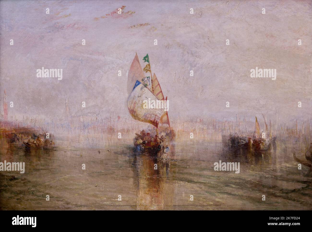 ©Active Museu/MAXPPP - ActiveMuseum 0006506.jpg / le soleil de Venise dévient la mer 1843 - / Joseph Malbord William Turner / peinture Active Museum / le Pictorium Boat, mer calme, ville, horizontal, réflexion, romantisme, paysage marin, coucher de soleil, Europe, Italie, Venise, Europe occidentale, 19th siècle, J. M. W. Turner ,peinture , Banque D'Images