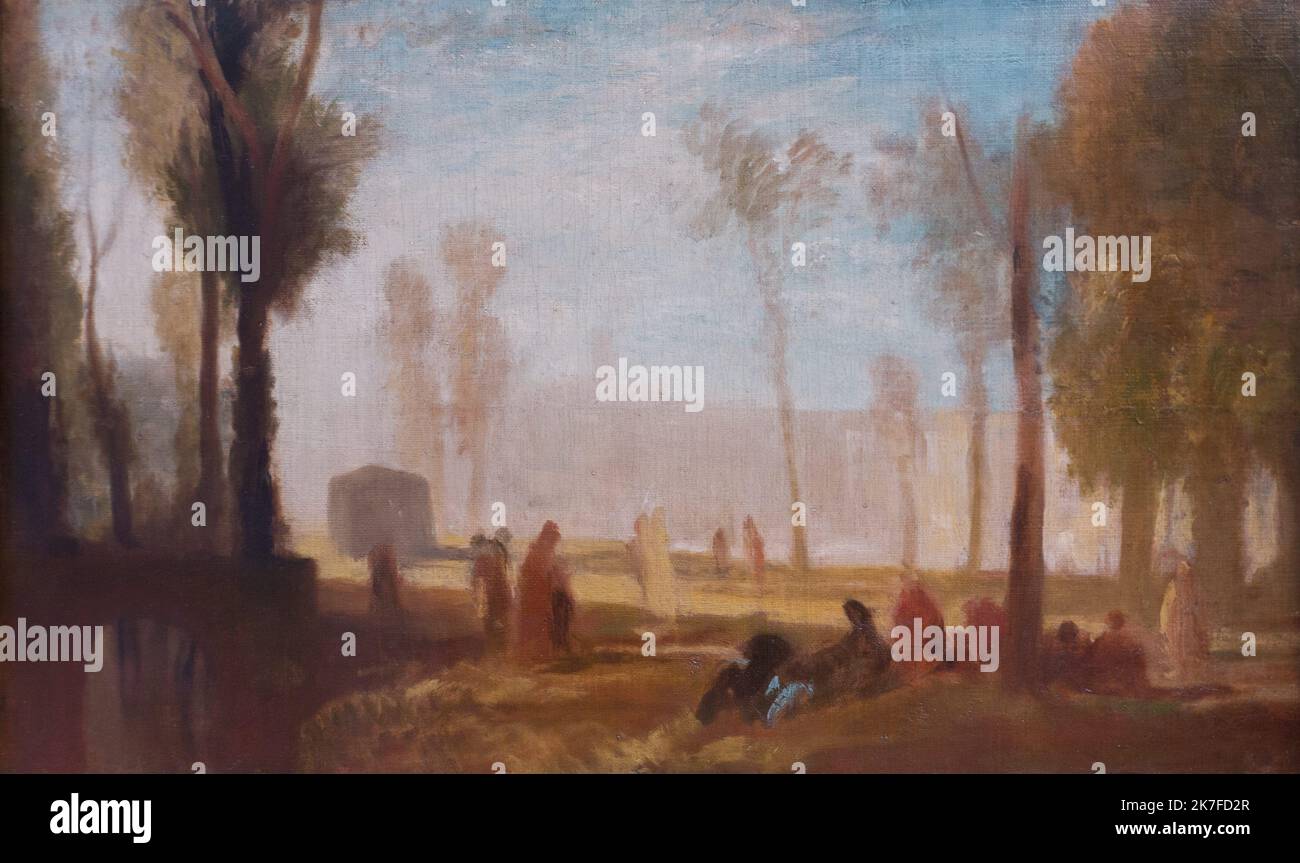©Active Museu/MAXPPP - ActiveMuseum 0006497.jpg / Rouen: Vue de la rive gauche dans le faubourg Saint-Sever, c'est une vue d'Italie, c'est-à-dire les jardins d'une villa romaine. / Joseph Mallord William Turner / Musée actif de la peinture / le Pictorium caractère, ville, ciel nuageux, jardin, horizontal, romantisme, paysage scintillant, arbre, mur, Europe, France, Normandie, Rouen, Seine-Maritime, haute-Normandie, Europe occidentale, 19th siècle, J. M. W. Turner ,peinture , Banque D'Images ©Active Museu/MAXPPP - ActiveMuseum 0006497.jpg / Rouen: Vue de la rive gauche dans le faubourg Saint-Sever, c'est une vue d'Italie, c'est-à-dire les jardins d'une villa romaine. / Joseph Mallord William Turner / Musée actif de la peinture / le Pictorium caractère, ville, ciel nuageux, jardin, horizontal, romantisme, paysage scintillant, arbre, mur, Europe, France, Normandie, Rouen, Seine-Maritime, haute-Normandie, Europe occidentale, 19th siècle, J. M. W. Turner ,peinture , Banque D'Images