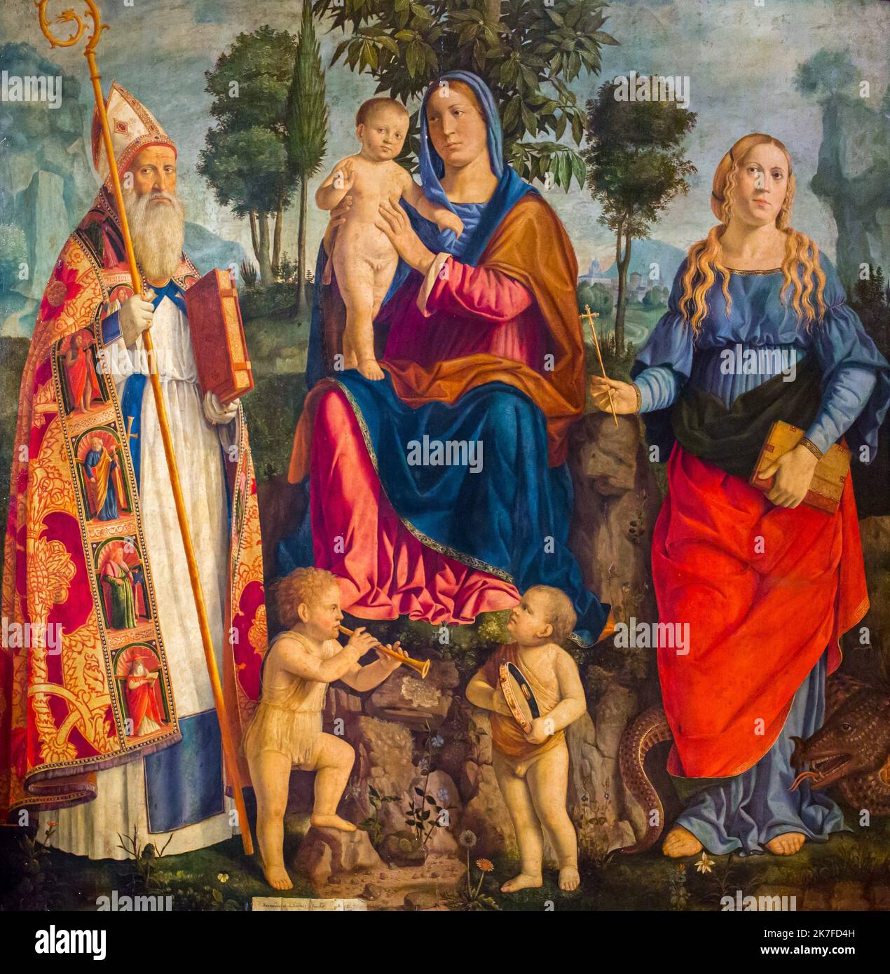 ©Active Museu/MAXPPP - ActiveMuseum 0006576.jpg / la Vierge à l'enfant entre sainte Marguerite et Saint Augustin, Avec deux petits anges musiciens 1507 - / Bernardo Luini / Musée actif de la peinture / le Pictorium Cherub ,Croix ,Paysage forestier ,Portrait de groupe ,musicien ,Rock (Pierre) ,Saint ,femmes assises ,place ,Vierge Marie ,femme et enfant ,Jésus de Nazareth Marguerite ,Marie (mère de Jésus) ,Saint Augustine ,16th siècle ,Bernardo Luini ,peinture , Banque D'Images