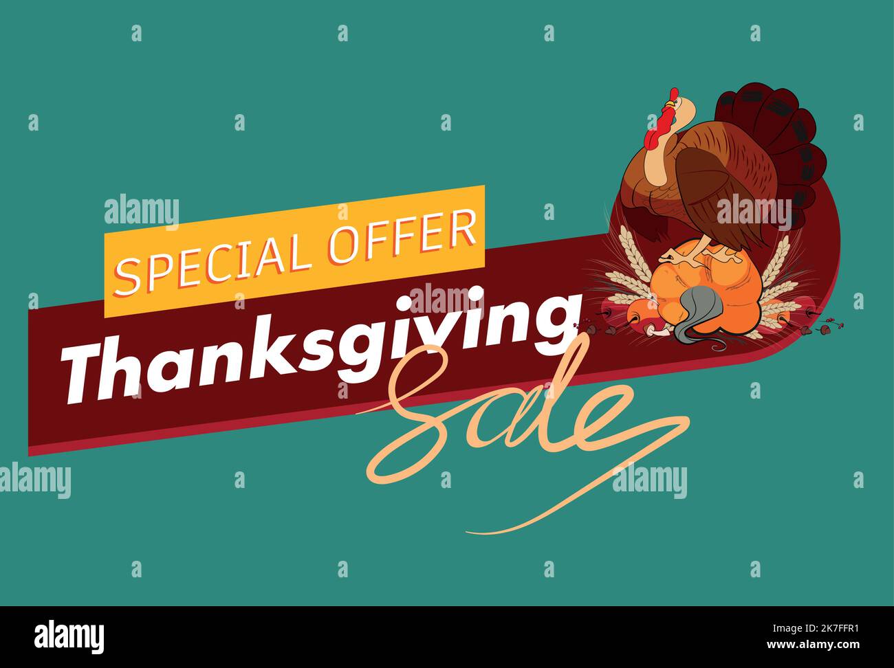 Joyeux Noël modèle de conception de vecteur de Thanksgiving pour les sites Web, les affiches, les bannières. Joyeux Thanksgiving avec de la nourriture traditionnelle, dinde, des tourtes, des citrouilles et des fruits. Modèle de site Web Vector Illustration de Vecteur