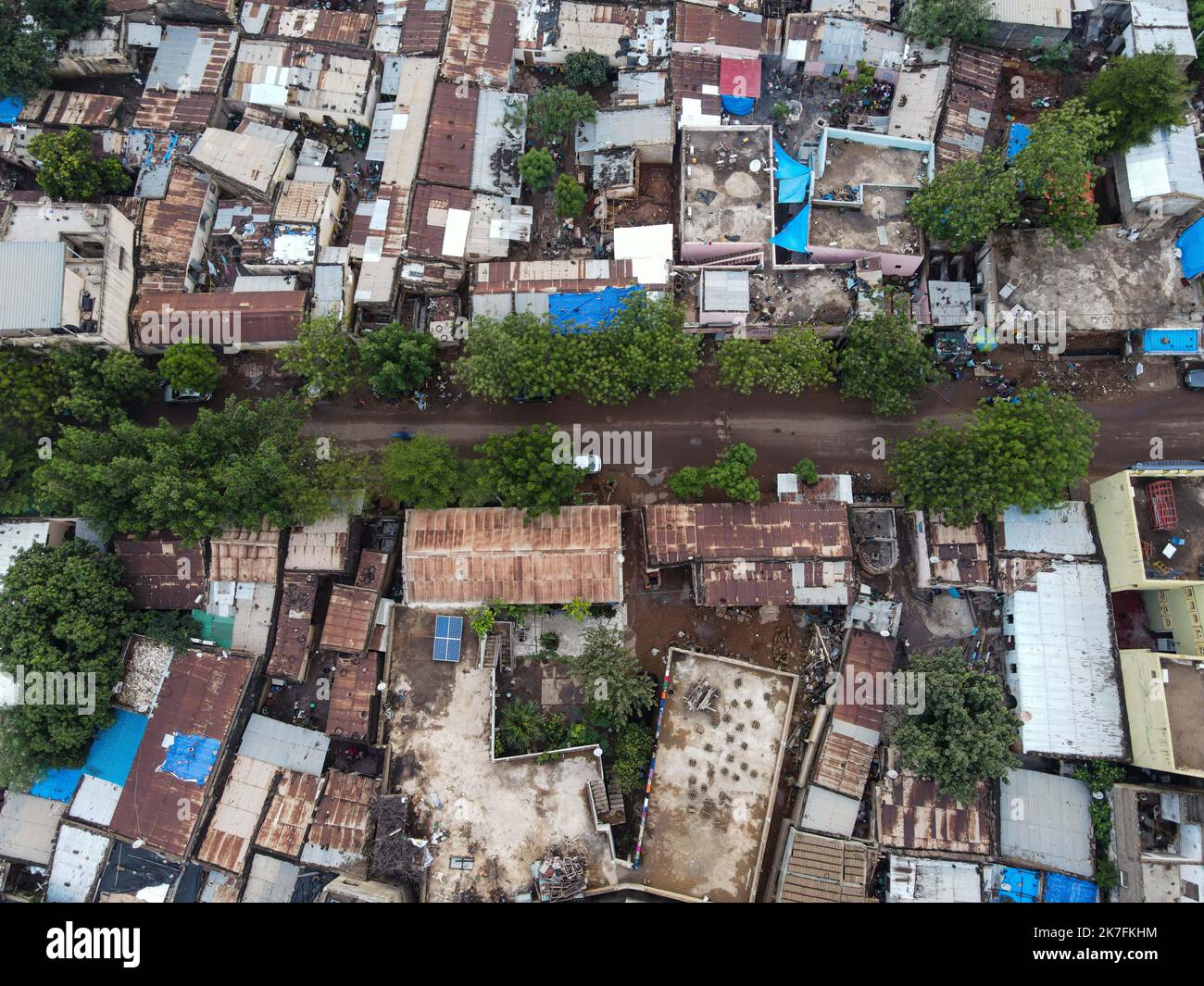 ©Nicolas Remene / le Pictorium/MAXPPP - vue eyrienne de l'urbanisation d'un quartier de Bamako au Mali le 23 octobre 2021. Banque D'Images