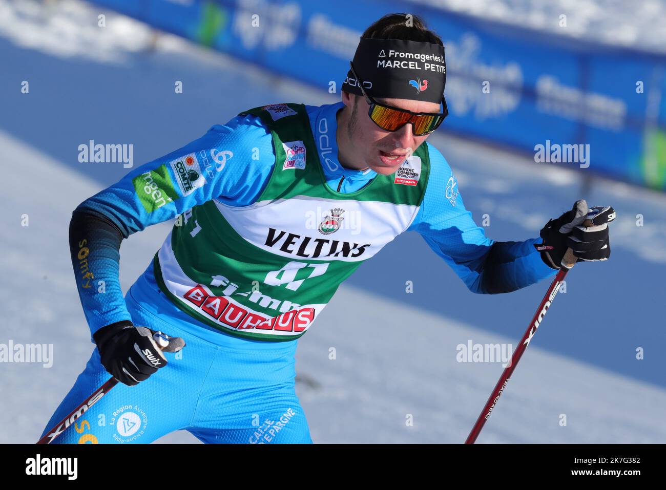 ©Pierre Teyssot/MAXPPP ; FIS coupe du monde combiné nordique 2022 sous Covid-19 pandémie. Lago di Tesero, Val Di Fiemme, Italie sur 8 janvier 2022. Edgar Vallet (FRA). Â© Pierre Teyssot / Maxppp Banque D'Images