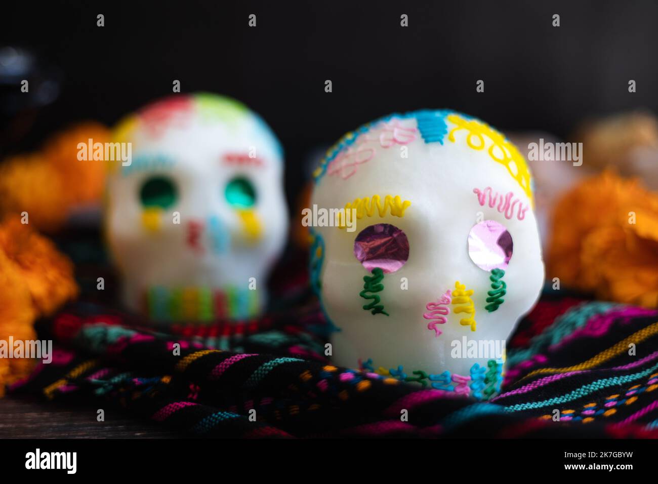 Crâne de sucre mexicain traditionnel pour le jour des morts au Mexique Banque D'Images