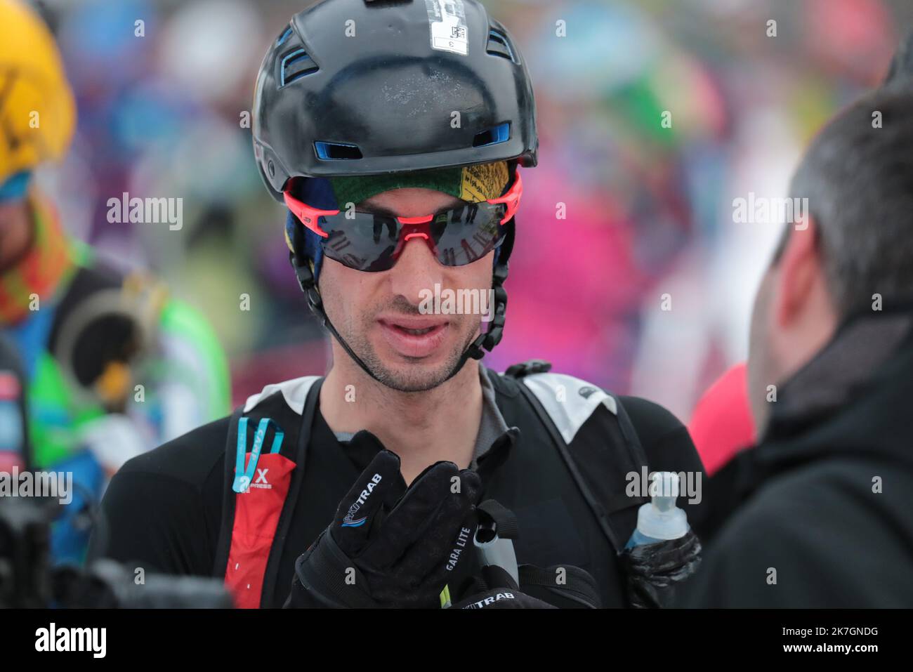 ©Pierre Teyssot/MAXPPP ; 36th Pierre Menta - course d'alpinisme de ski. Areches Beaufort, France sur 12 mars 2022. Michele Boscaci et Matteo Eydallin, en Italie, gagnent le classement général. En action Kilian Jornet Burgada (ESP). Â© Pierre Teyssot / Maxppp Banque D'Images