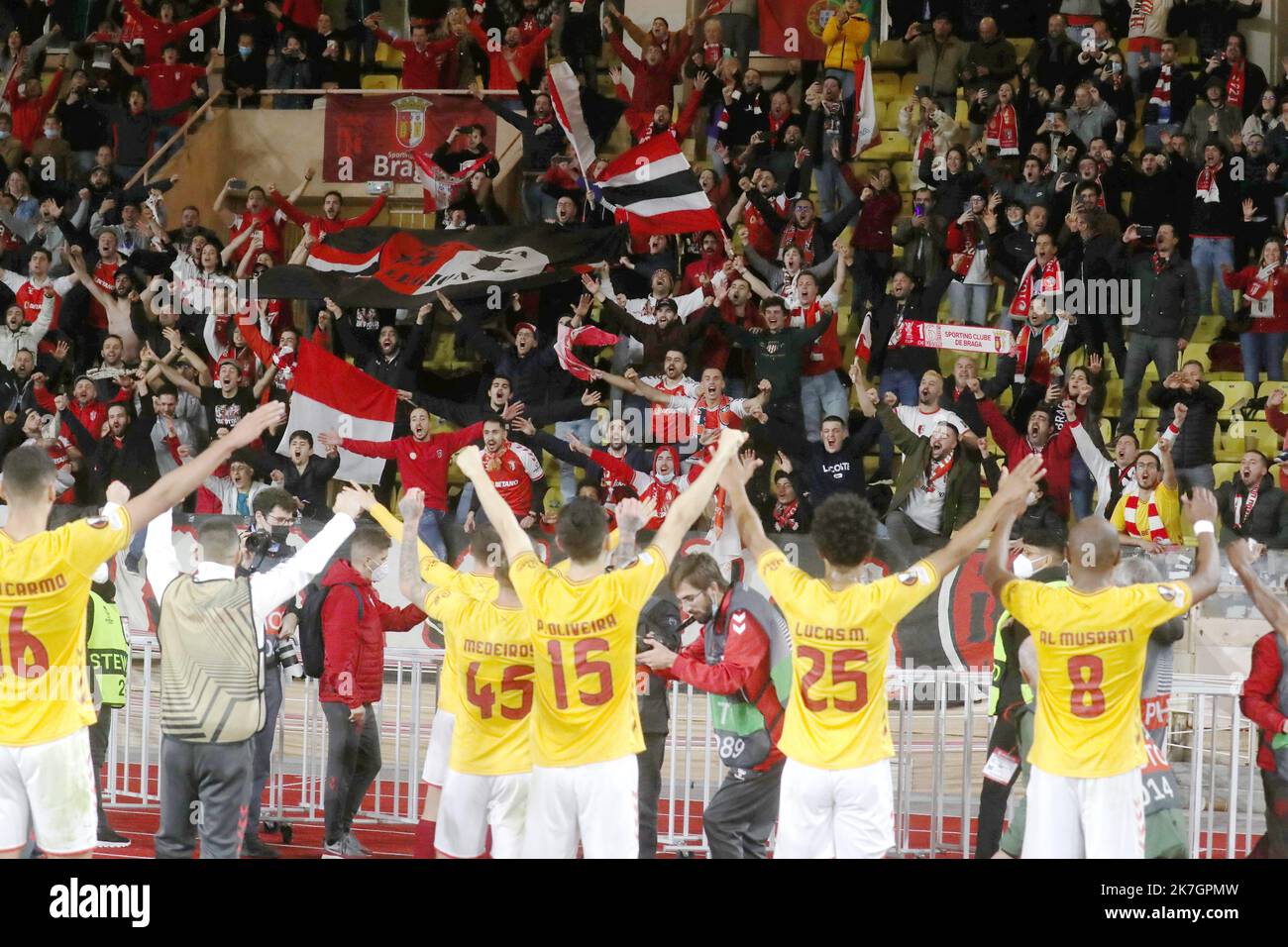 ©PHOTOPQR/NICE MATIN/Cyril Dodergny ; Monaco ; 17/03/2022 ; Monaco le 17/03/2022 - Stade Louis II - football - Ligue Europa - 1/8 de finale retour - l'AS Monaco FC recevait Braga - Braga qualifié UEFA Europa League tour de 16 deuxième match de football entre Monaco et SC Braga au stade Louis II de Monaco, Sur 17 mars 2022. Banque D'Images