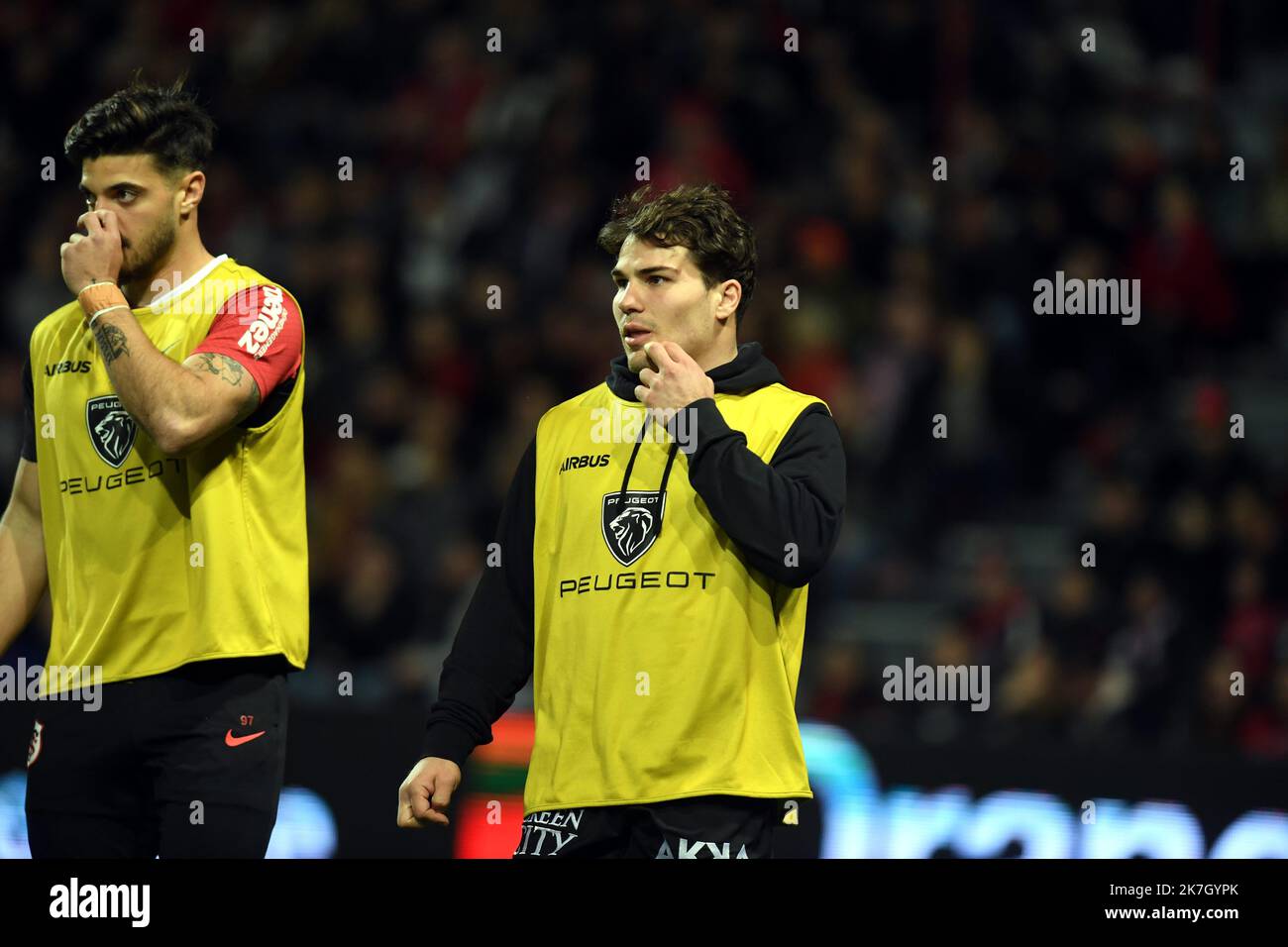 Toulouse's Romain Ntamack (left) and Pita Ahki show their dejection during  the Heineken Champions Cup, Pool A match at Coventry Building Society Arena,  Coventry. Picture date: Saturday January 15, 2022 Stock Photo - Alamy