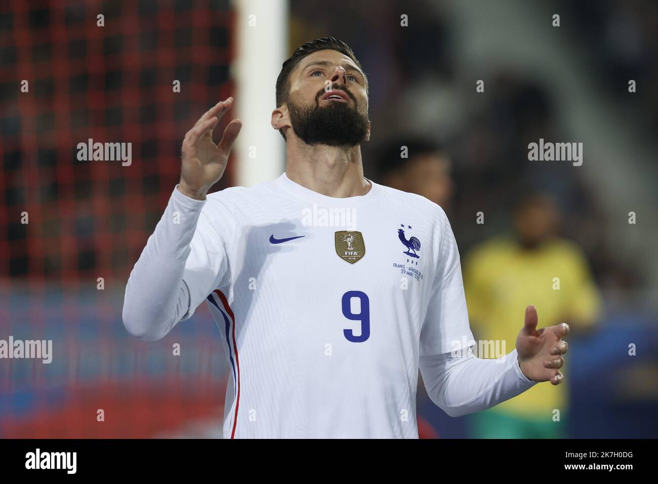 ©Sébastien Muylaert/MAXPPP - Lille 29/03/2022 Olivier Giroud, de France, combat réagit lors du match international amical entre la France et l'Afrique du Sud au stade Pierre Mauroy à Lille, France. 29.03.2022 Banque D'Images