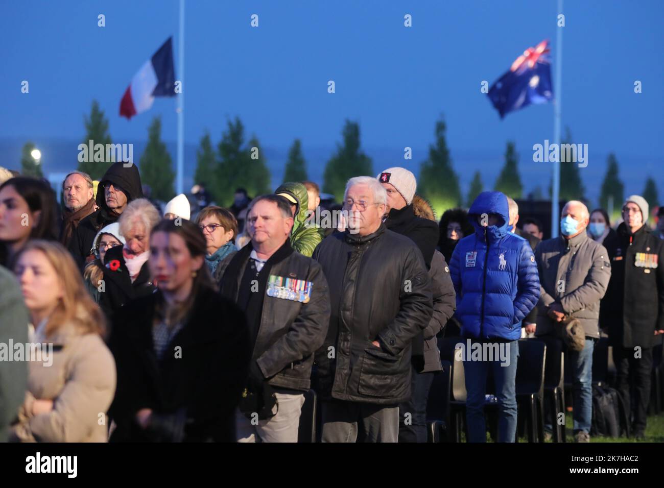 ©PHOTOPQR/LE COURRIER PICARD/Fred HASLIN ; Villers Bretonneux ; 25/04/2022 ; 25/04/22 cérémonie de l'Anzac Day Dawn Service au mémorial australien de Villers Bretonneux photo Fred HASLIN - Anzac Day Dawn Service Ceremony Australian Memorial Banque D'Images