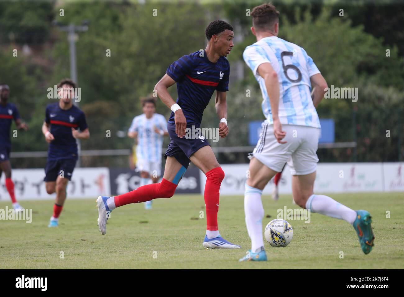 Â©PHOTOPQR/LA PROVENCE/Nicolas VALLAURI ; AUBAGNE ; 04/06/2022 ; Festival international de football américain espoirs - Tournoi Maurice Revello match opposante l'équipe de France U20 à l'Argentine U20 au stade de Lattre de Tassigny Aubagne - Aubagne, France, juin 4th 2022 U20 Tournoi de football Maurice Revello : France vs Argentine Banque D'Images