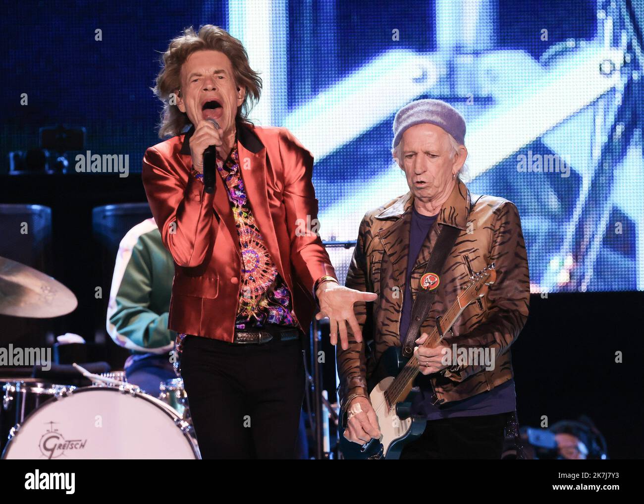 ©PHOTOPQR/LE PARISIEN/Olivier Lejeune ; madrid ; 01/06/2022 ; les Rolling Stones | Madrid Intitulée SOIXANTE, la tournée déjà le 1er juin au stade Wanda Metropolitano. Mick Jagger · Keith Richards ; Ronnie Wood · Stephen Steve' Jordan ; Chuck Leavell - Madrid, Espagne, juin 1st 2022. La visite des Rolling Stones a débuté le 1st juin Banque D'Images