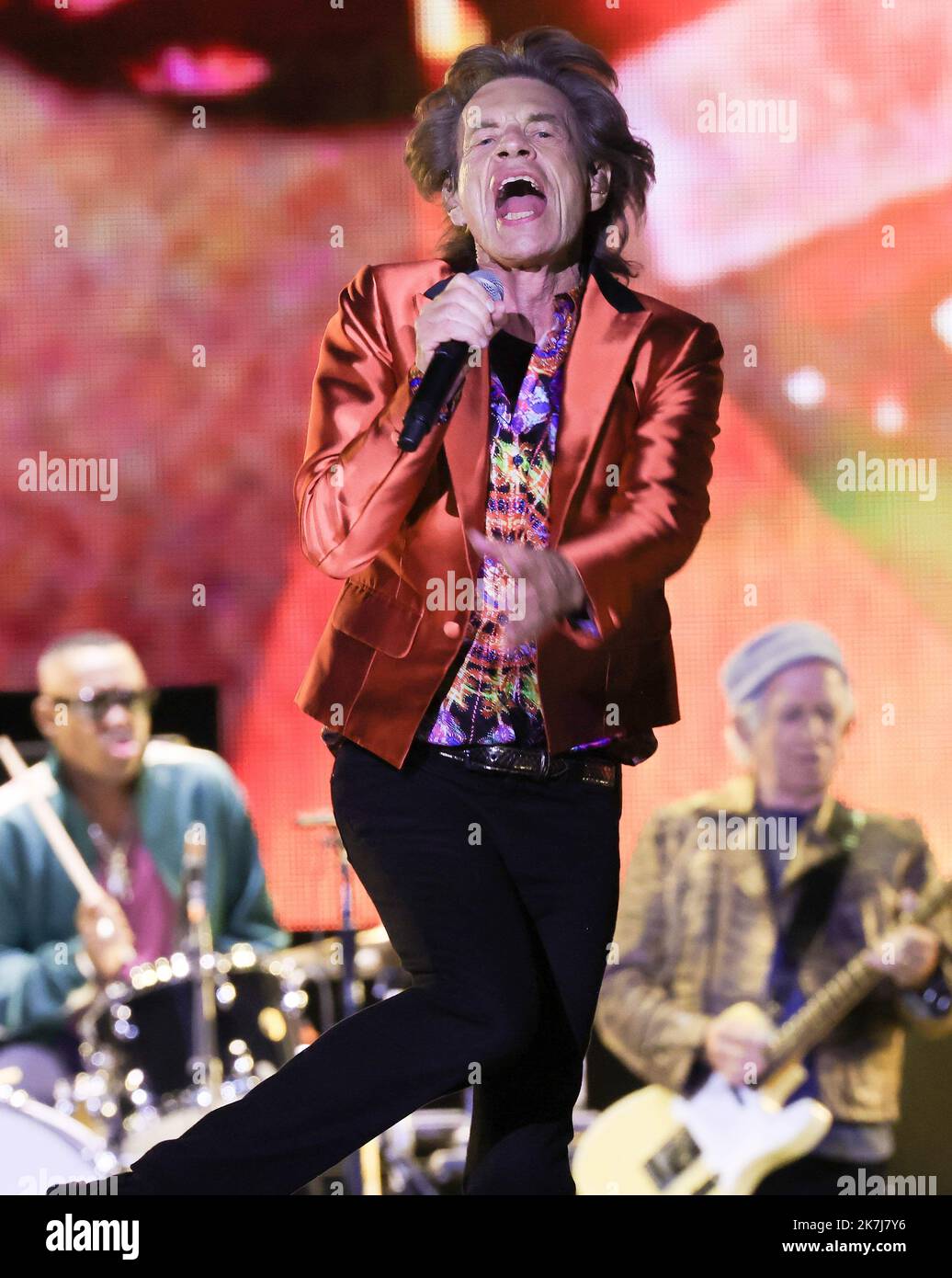 ©PHOTOPQR/LE PARISIEN/Olivier Lejeune ; madrid ; 01/06/2022 ; les Rolling Stones | Madrid Intitulée SOIXANTE, la tournée déjà le 1er juin au stade Wanda Metropolitano. Mick Jagger · Keith Richards ; Ronnie Wood · Stephen Steve' Jordan ; Chuck Leavell - Madrid, Espagne, juin 1st 2022. La visite des Rolling Stones a débuté le 1st juin Banque D'Images