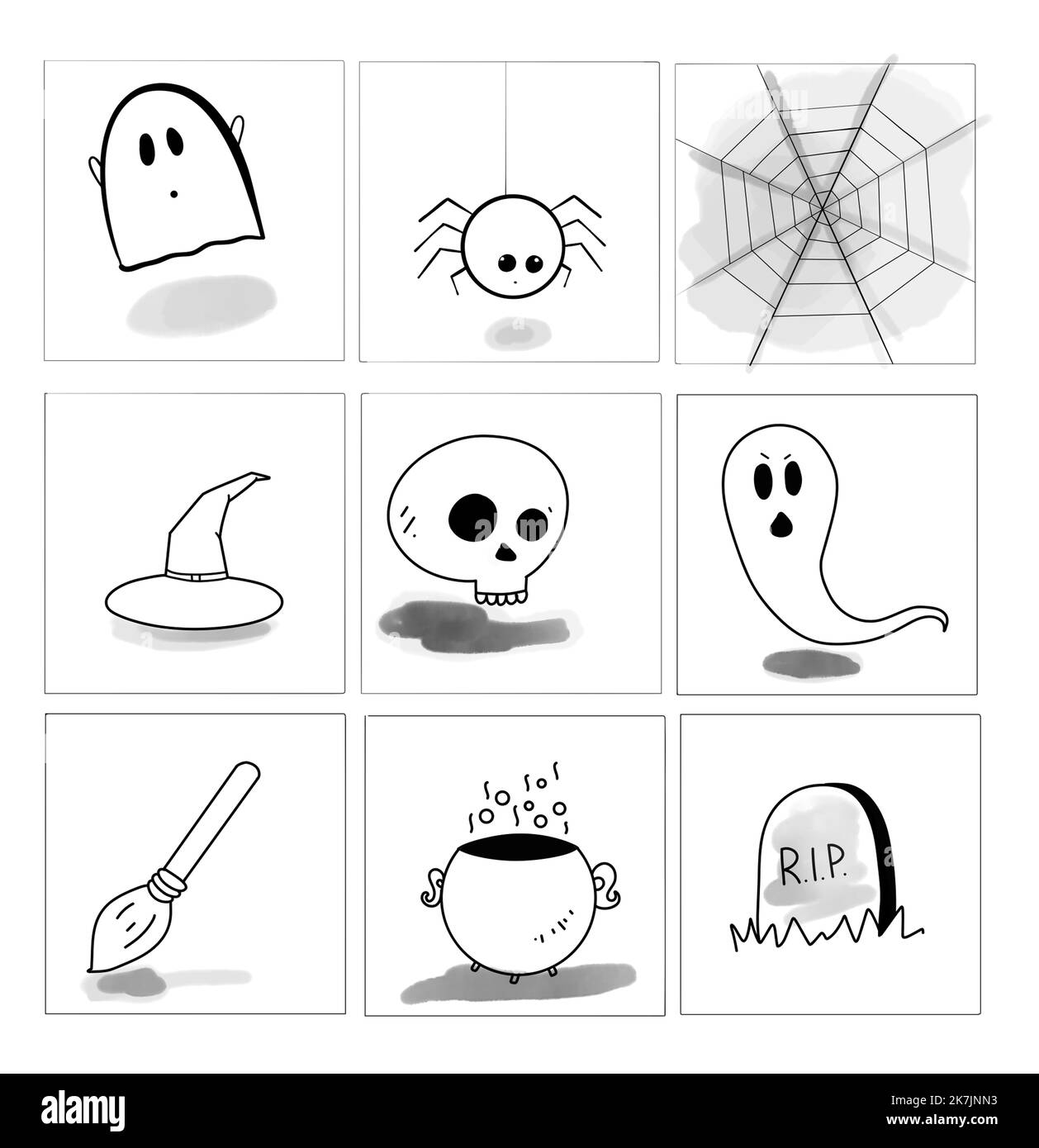 halloween illustrations simples dessinées à la main, fond blanc Banque D'Images