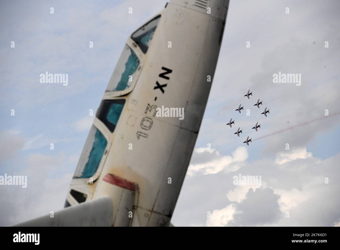 ©PHOTOPQR/VOIX DU NORD/PIERRE ROUANET ; 02/09/2022 ; NIERGNIES, LE 02/09/2022. Répétition avant la rencontre des ailes de Cambrai 2022, un aérodrome de Niergnies, avec entrée automatique la patrouille de France (la patrouille acrobatique officielle de l'Armée de l'Air). PHOTO PIERRE ROUANET LA VOIX DU NORD - répétition avant la rencontre des ailes de Cambrai 2022, à l'aérodrome de Niergnies, avec entre autres la patrouille de France (la patrouille acrobatique officielle de l'Armée de l'Air). Banque D'Images