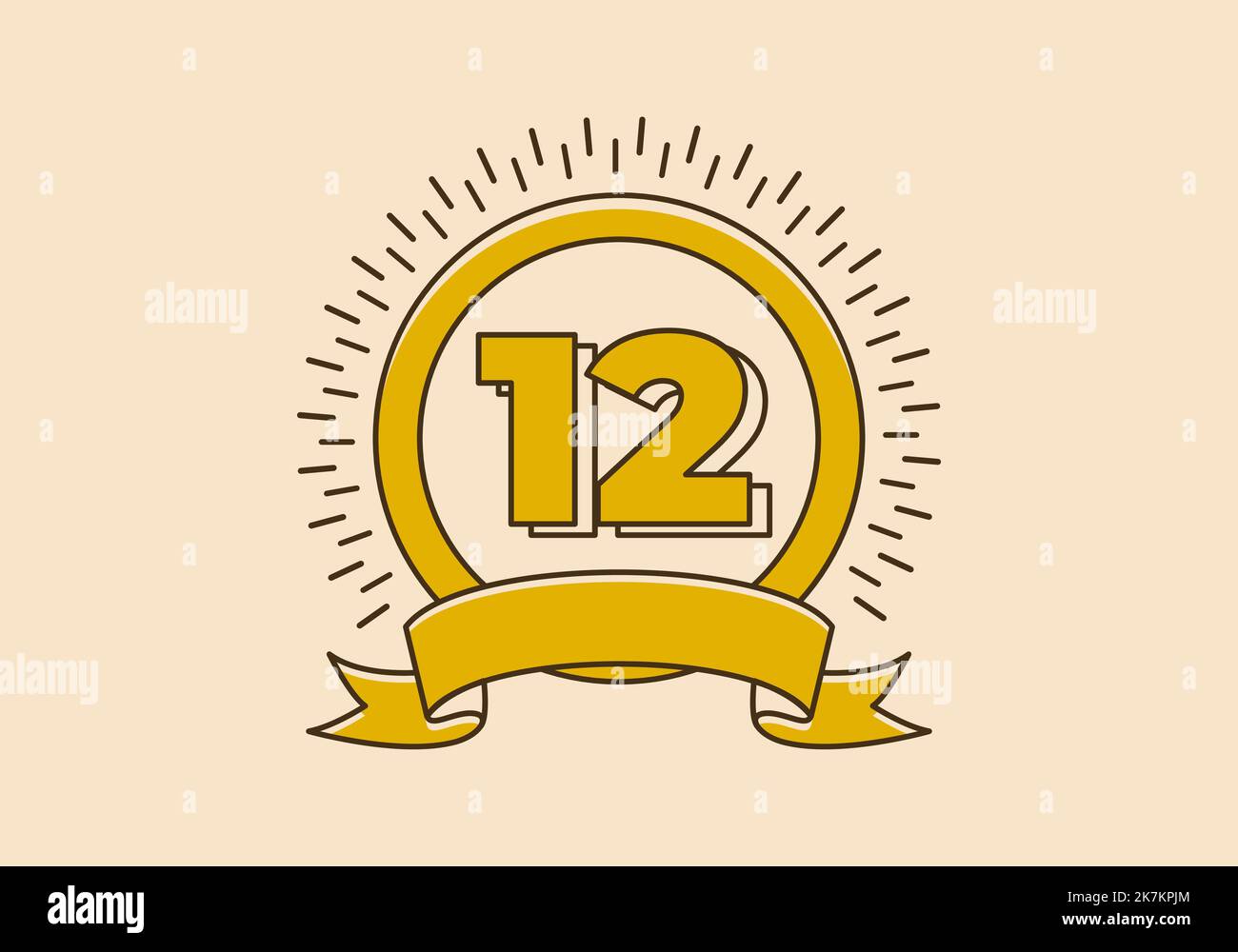Badge rond rétro jaune vintage portant le numéro 12 Illustration de Vecteur
