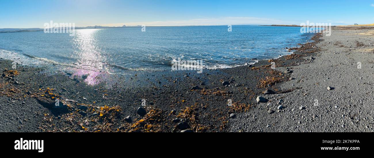 Plage de sable noir, Gardabaer, Islande Banque D'Images