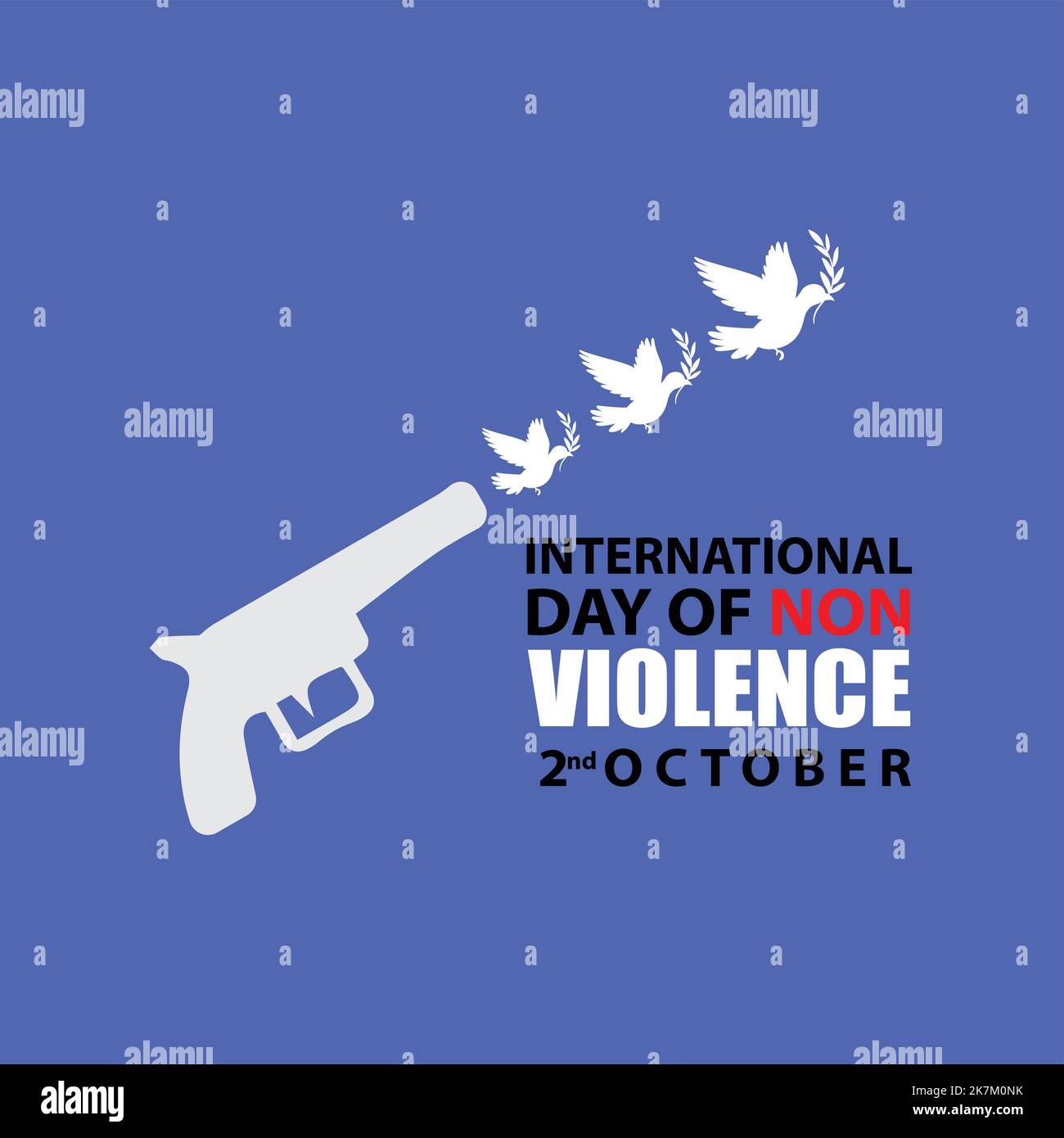 Journée internationale de la non-violence typographie avec pistolet, oiseaux, illustration du concept de paix. Illustration de Vecteur