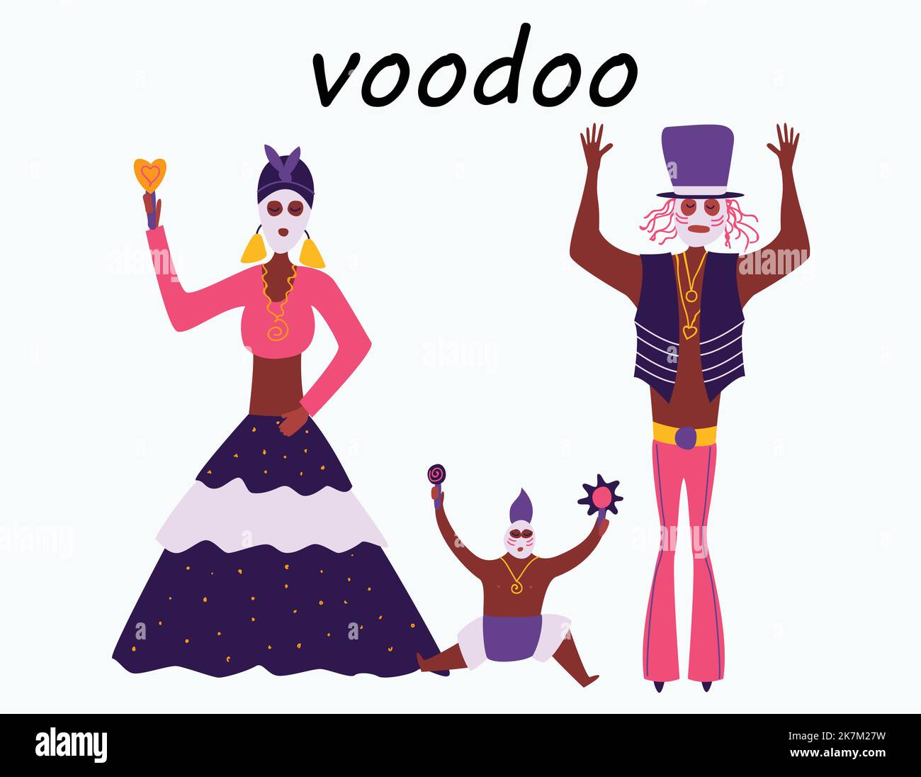 tenue voodoo, famille traditionnelle, illustration de caractère sur fond blanc isolé Illustration de Vecteur