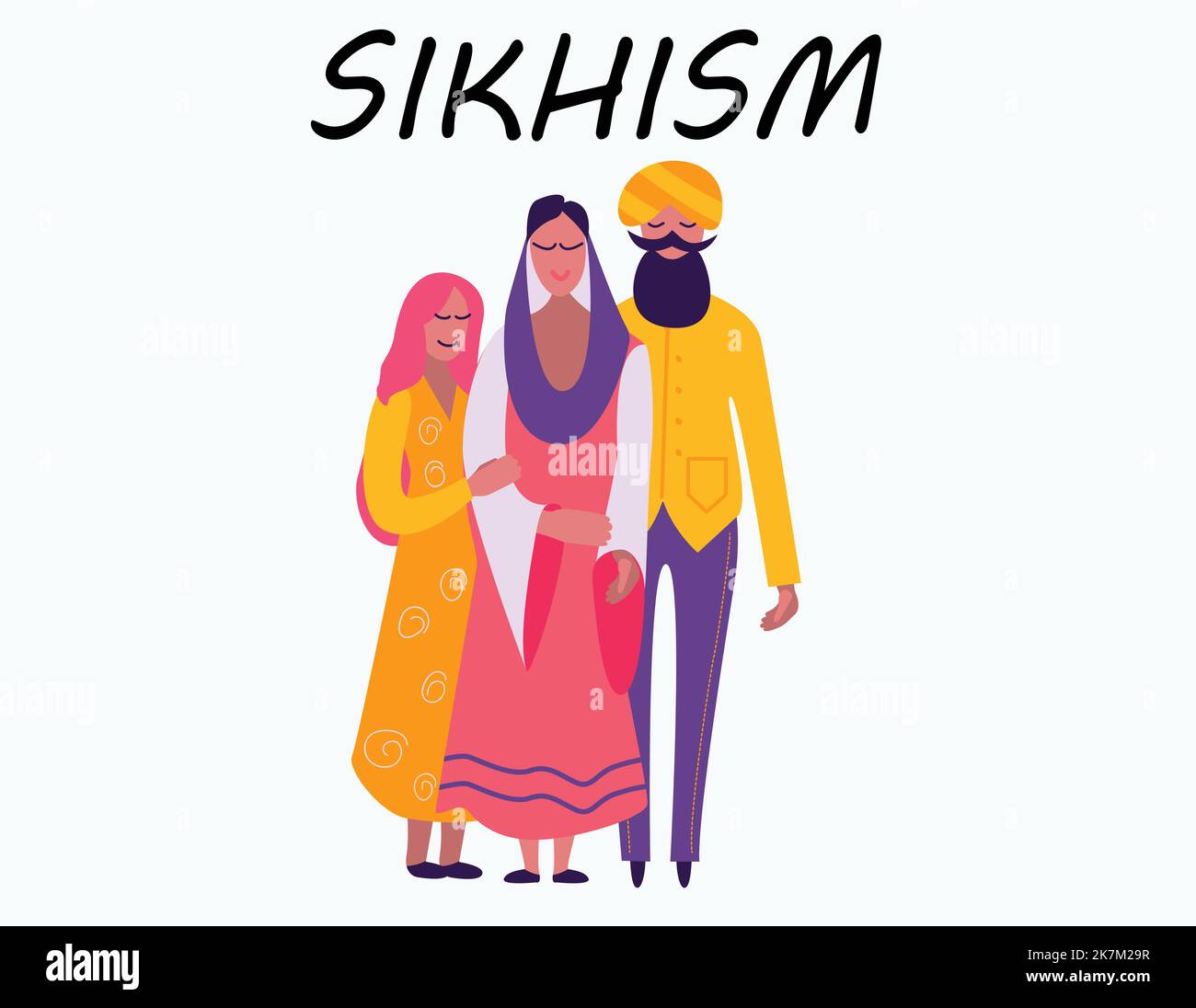 couple sikh avec fille portant une tenue traditionnelle, illustration de caractère Illustration de Vecteur