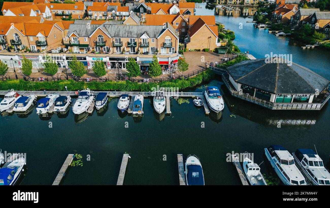 Une photo aérienne de la marina de Lincoln, Royaume-Uni. Banque D'Images