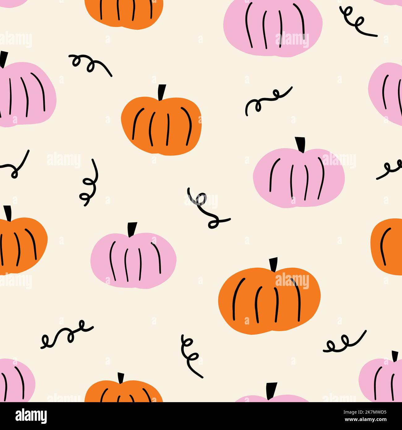 Jolie bordure à motif de citrouille à la main. Motif horizontal sans couture de caniche mignon citrouilles rose orange - utiliser comme fond de Thanksgiving, textiles Illustration de Vecteur