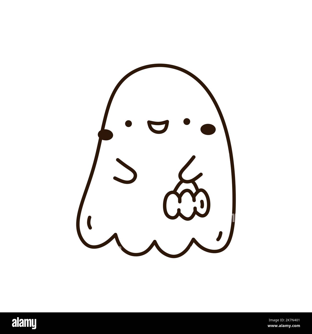 Fantôme mignon et drôle isolé sur fond blanc. Illustration vectorielle dessinée à la main, style doodle. Caractère kawaii. Parfait pour les cartes, les décorations, le logo et les motifs d'Halloween. Illustration de Vecteur