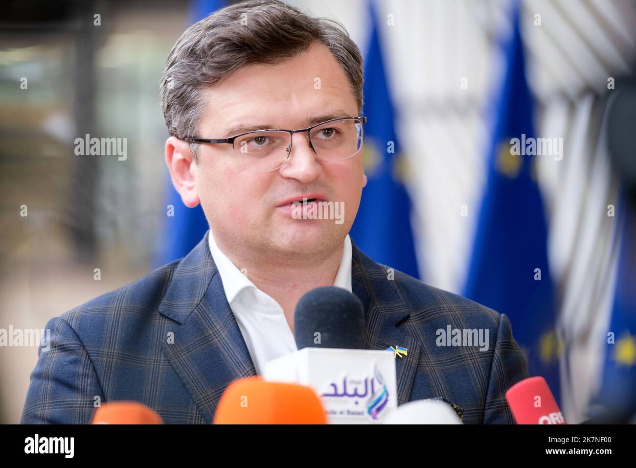 Belgique, Bruxelles, on 16 mai 2022: Dmytro Ivanovytch Kouleba, Ministre des Affaires étrangères, participant à une réunion sur la guerre en Ukraine et les relations Banque D'Images