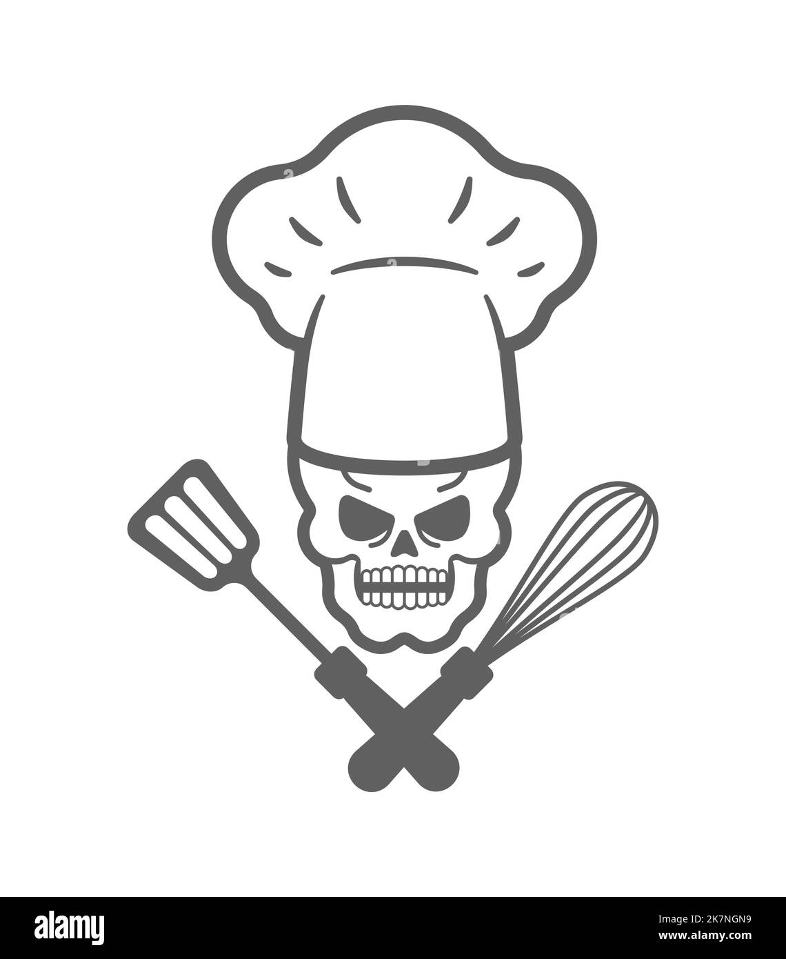Affiche du chef du crâne. Symbole de la mort kitchener. icône chef-cuisinière. emblème du restaurant Illustration de Vecteur