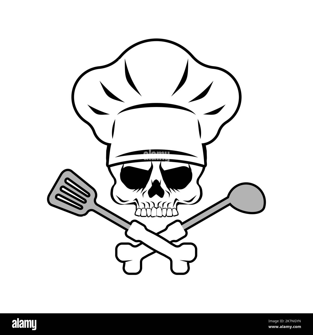 Affiche du chef du crâne. Symbole de la mort kitchener. icône chef-cuisinière. emblème du restaurant Illustration de Vecteur
