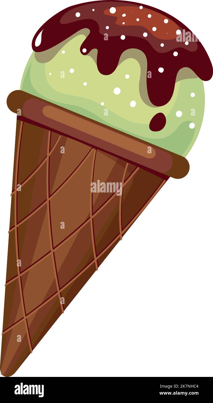 Glace à la pistache avec chocolat goutte à goutte dans un cône à gaufres Illustration de Vecteur