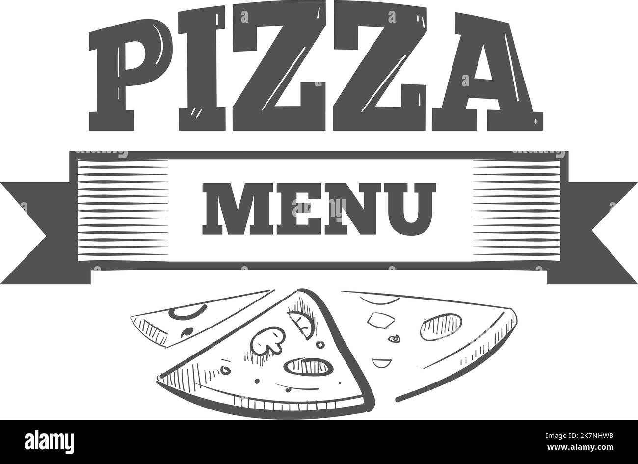 Emblème du menu pizza. Modèle d'étiquette alimentaire italienne Illustration de Vecteur