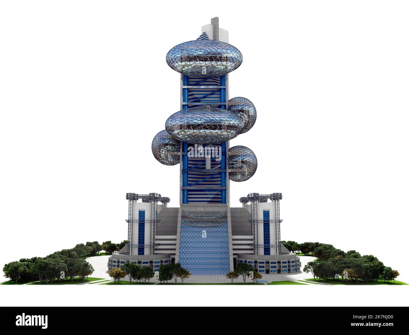 Architecture futuriste pour les lucarnes de jeux ou les arrière-plans de science-fiction, rendue avec le chemin d'écrêtage inclus dans l'illustration 3D. Banque D'Images