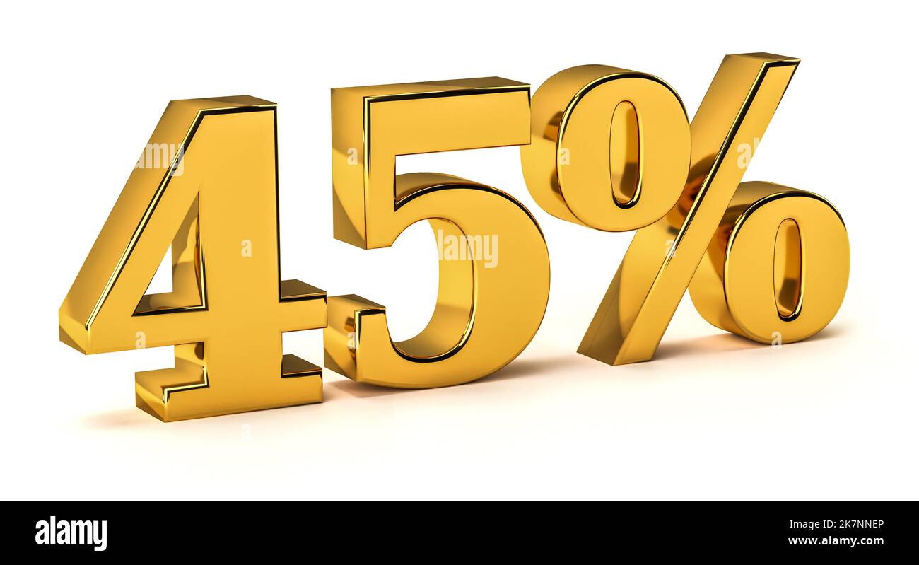 remise de 45 % dorée de 3d sur fond blanc pour la promotion de la vente. 3d rendu Banque D'Images