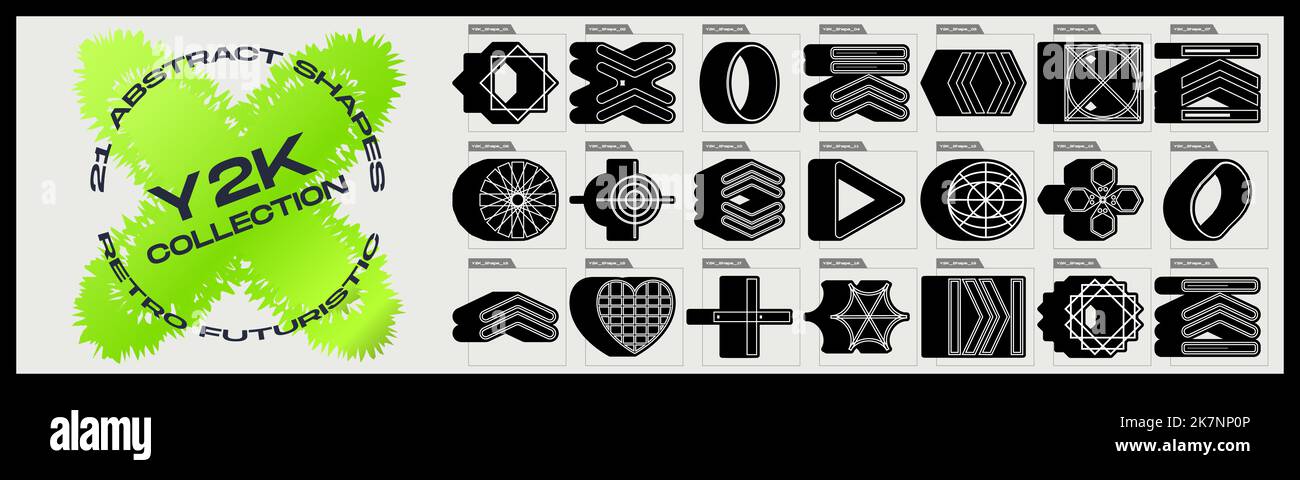 Collection de Y2K éléments. Collection de symboles géométriques graphiques abstraits. Objets de style Y2K. Style 80s 90s. Illustration vectorielle Illustration de Vecteur
