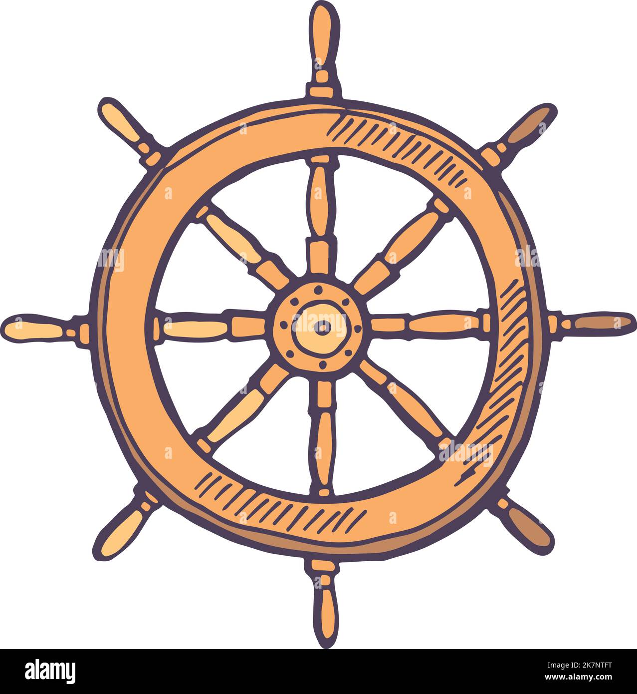 Esquisse du volant de direction du navire. Symbole naval. Icône de voyage en mer Illustration de Vecteur