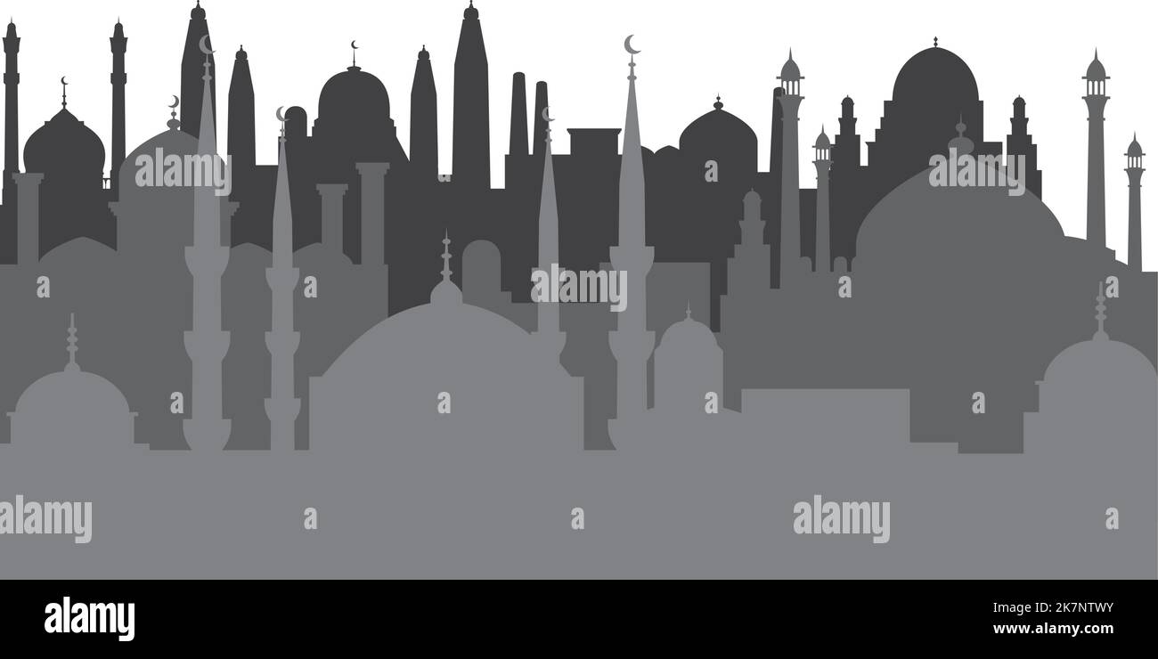 Paysage urbain de l'est. Silhouette d'architecture islamique arabe noire Illustration de Vecteur