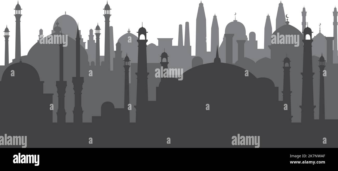 Silhouette des bâtiments urbains islamiques. Paysage urbain arabe noir Illustration de Vecteur