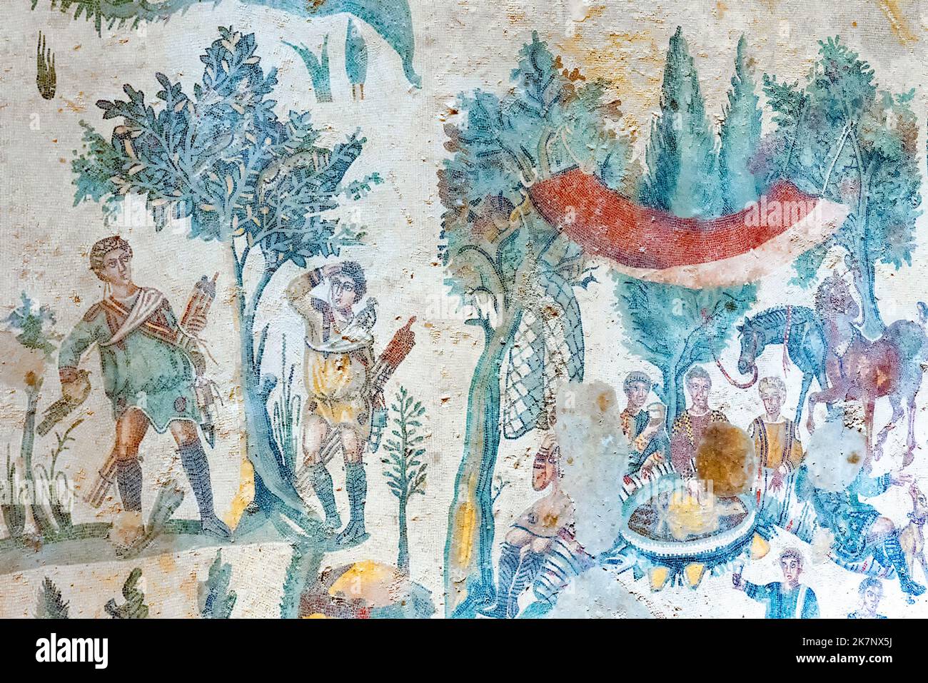 Mosaïques romaines à Villa Romana del Casale, Piazza Armerina, Sicile, Italie, site classé au patrimoine mondial de l'UNESCO Banque D'Images